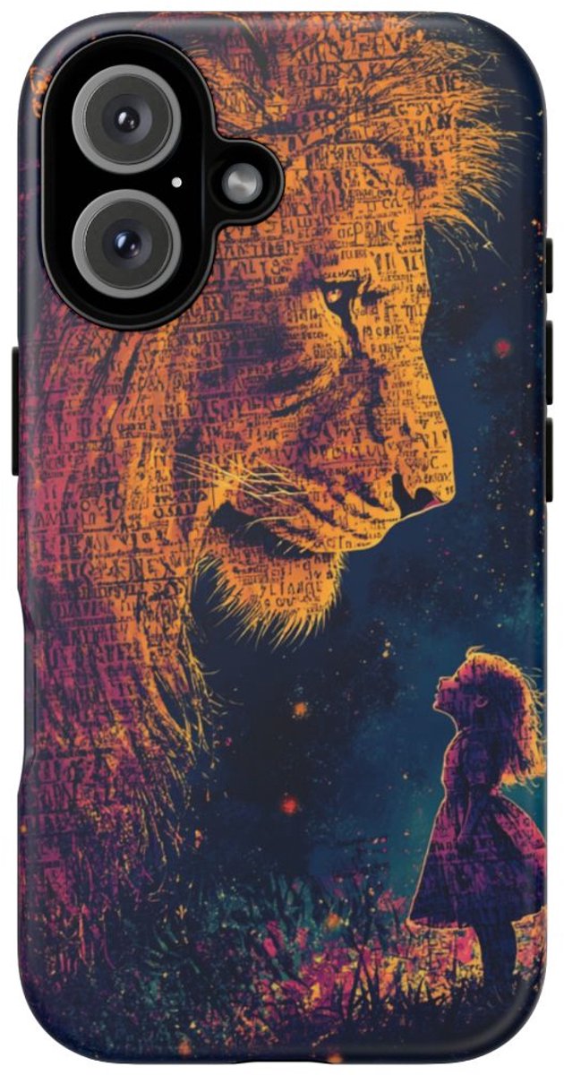 Leeuw en Meisje als Silhouet met Tekstkunst – Telefoonhoesje Geschikt voor iPhone 16