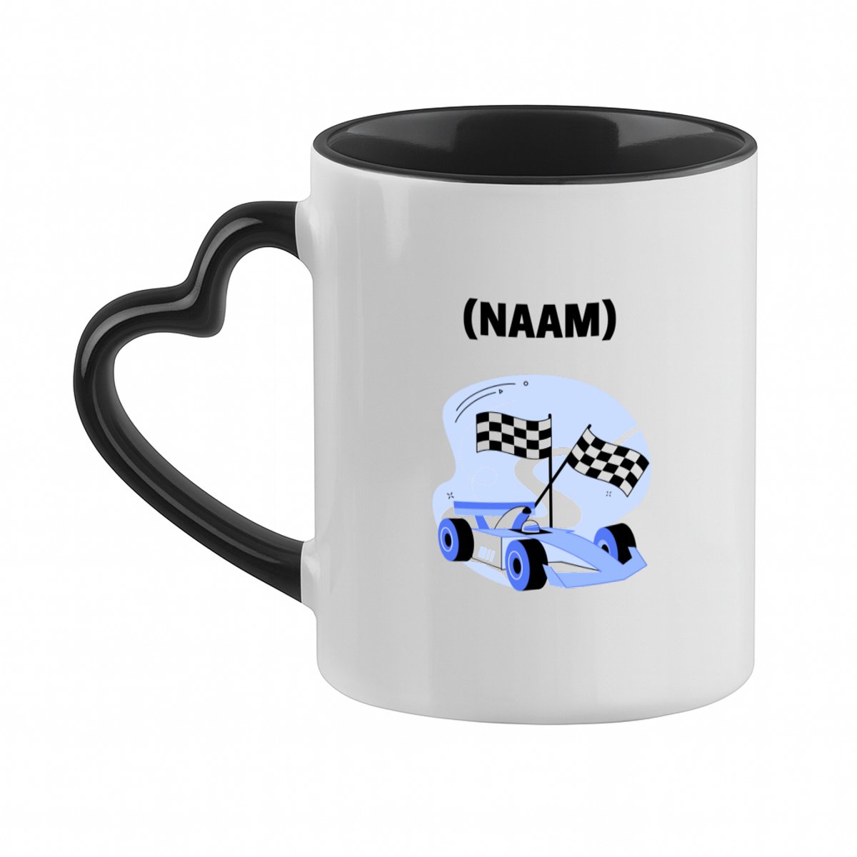 Hacebo® - Formule 1 met eigen naam koffiebeker met hart oor zwart - Auto rijden - Auto liefhebbers - thee mok - koffie beker - Autosport - koffiemok - 330 ML