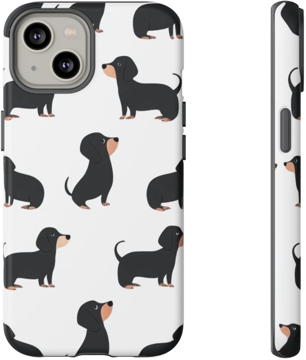 Minimalistisch Zwart Teckelpatroon – Telefoonhoesje Geschikt voor iPhone 14