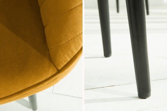 Fauteuil élégant TURIN en velours jaune moutarde avec surpiqûres décoratives - 39528