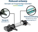 Robuuste behuizing van stevig RVS met extra weerspiegeling UV, en slangetules van 25/32/38 mm.