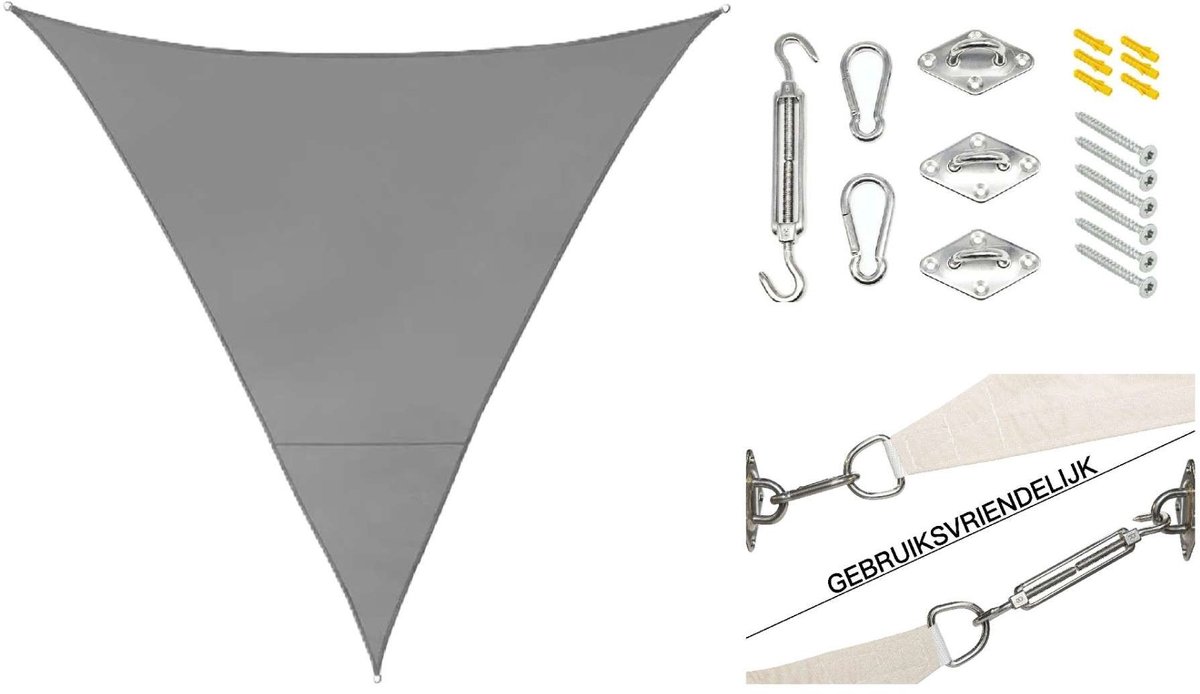 Feel Furniture - Schaduwdoek - Zonwering - Driehoek - 3.6 m - Donkergrijs + RVS Bevestigingsset