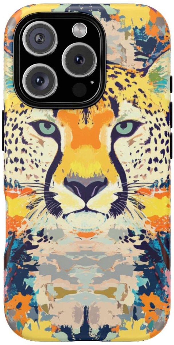 Abstracte Cheetakop in Kleurrijk Patroon – Telefoonhoesje Geschikt voor iPhone 16 Pro