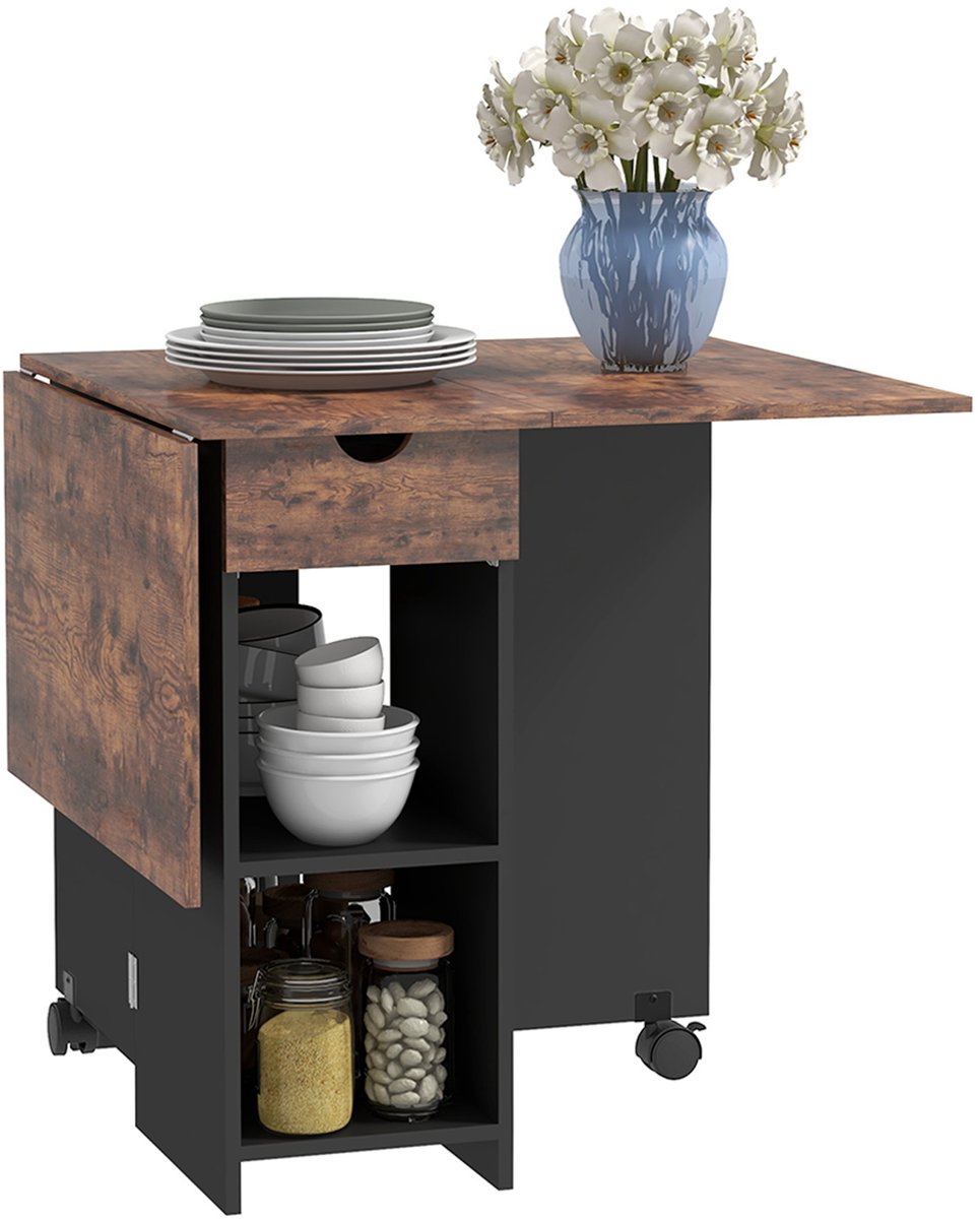 Homcom Opklapbare eettafel-120x72x75cm-Spaanplaat-Rustiek Bruin