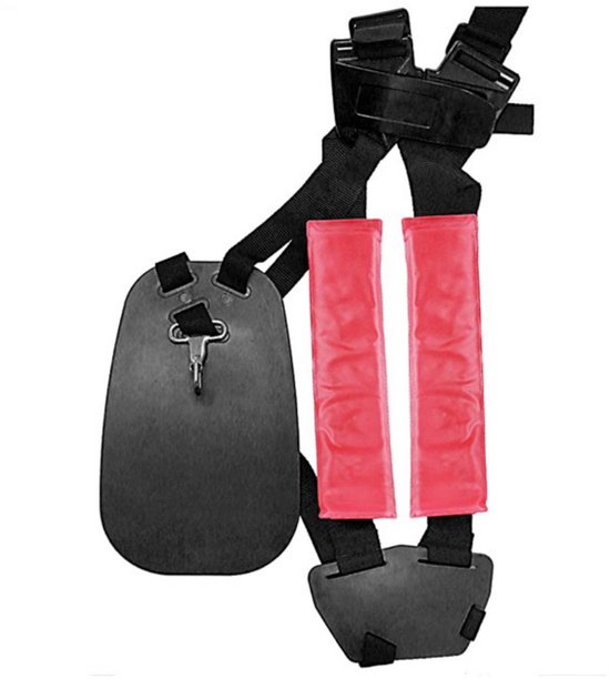 Foto: Dubbele trimmerriemen bosmaaierriemen verstelbare grasmaaierriemen dubbele riemen comfortabel en verstelbaar geschikt voor bosmaaier grasmaaier trimmer rood