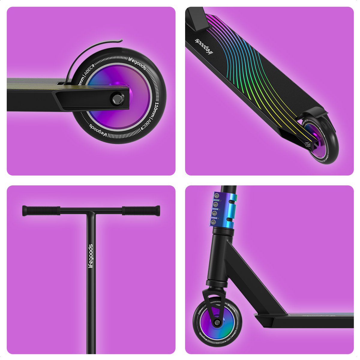 LifeGoods Stuntstep Pro X - T-Stang - HIC - Step - 110mm - 100KG - Regenboog — afbeelding 8