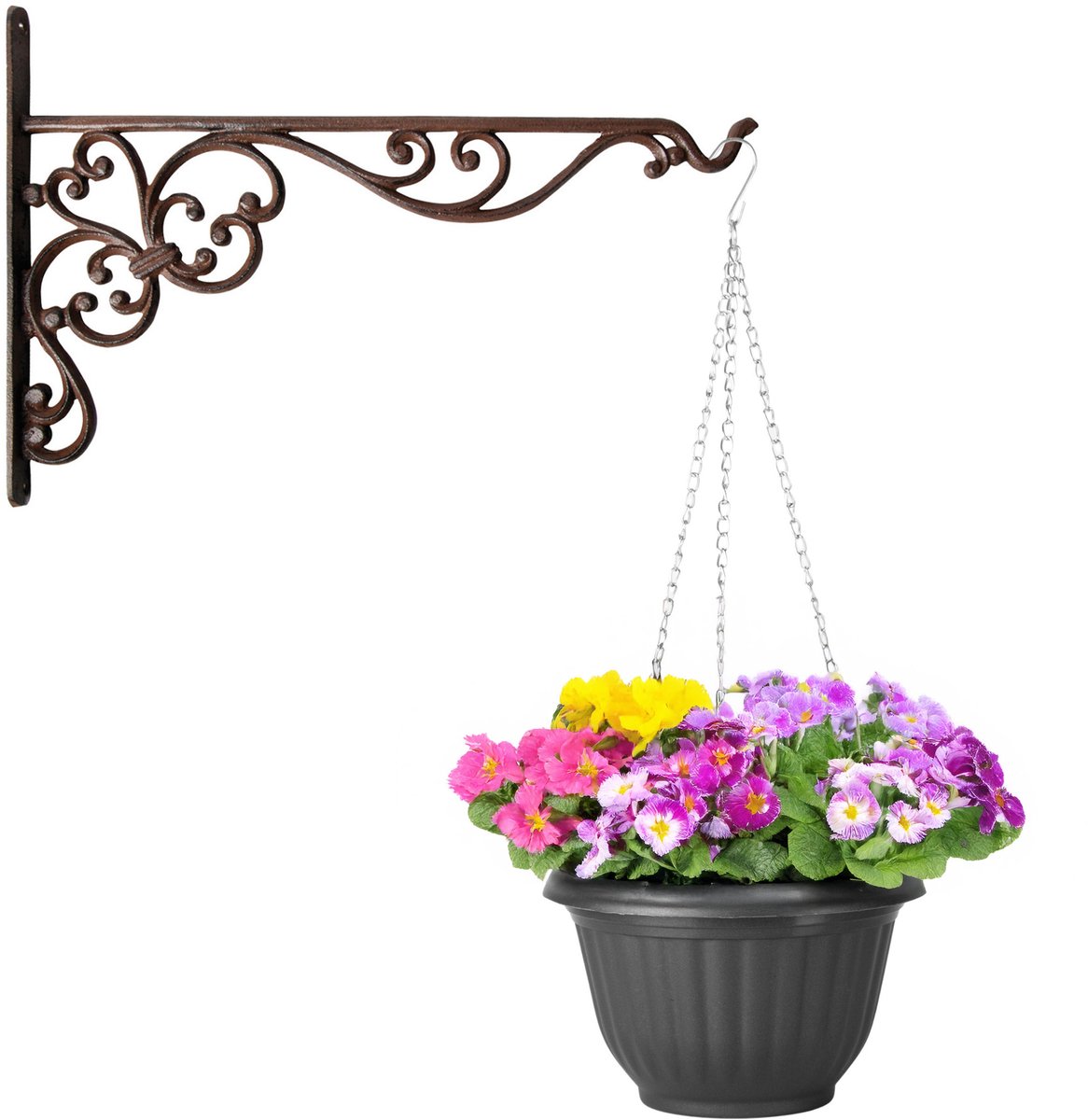 Hangpot + Muurhaak Como - antraciet - D20 cm - kunststof - ijzer - tuinaccessoires