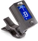 Zwarte digitale clip-on gitaartuner met een blauw scherm dat 'G' en de letter B weergeeft.