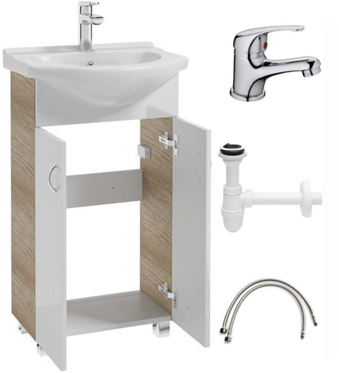 Deftrans - Badkamermeubelset - Staande Kast - 50 cm - Met Wastafel en Kraan