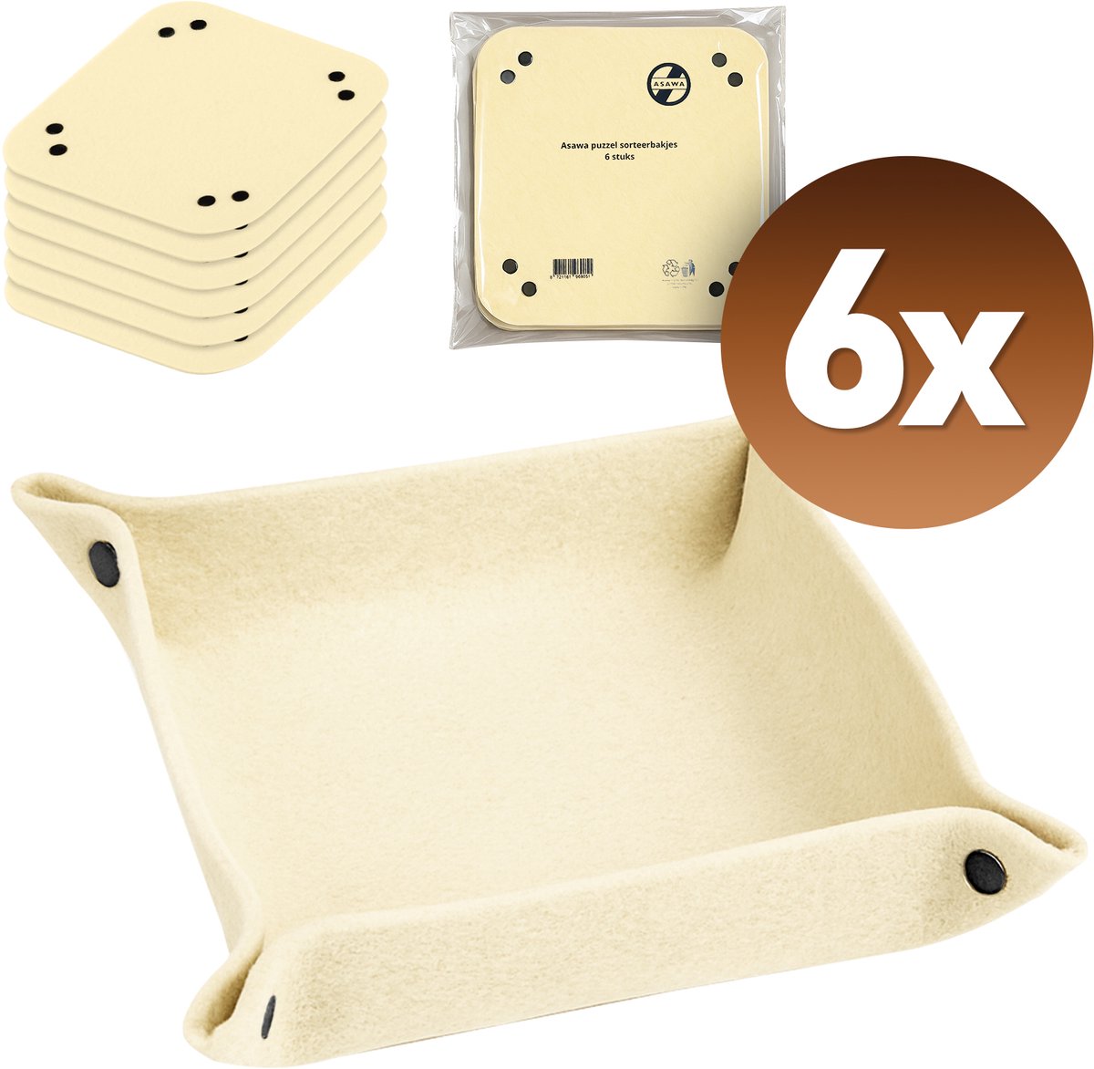 Asawa Puzzel sorteerbakjes - Sleutelbakje - Opberg bakjes - Puzzel accessoires - 6 stuks - Vilt - puzzeltafel - puzzelbord - puzzelmap