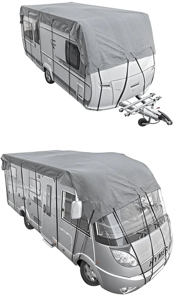 ProPlus Caravan- en camperdakhoes - 7 Meter - Camperbeschermhoes - Caravanbeschermhoes - UV-bestendig - Waterafstotend - Grijs