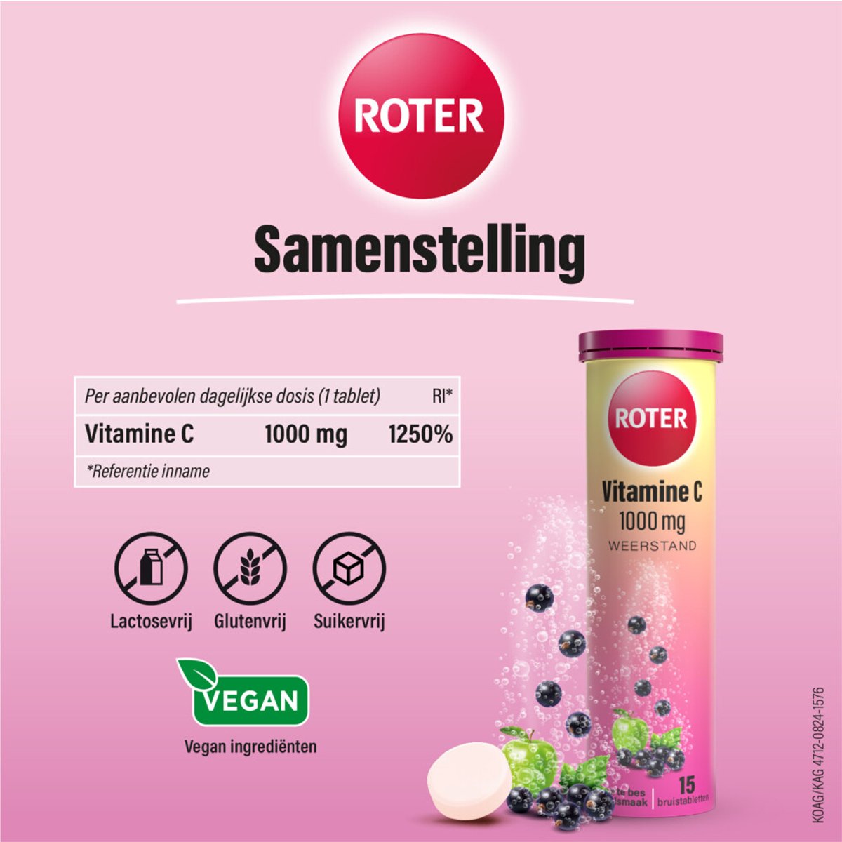 Roter Vitamine C 1000 mg Appel- Zwarte Bes - 2 x 15 bruistabletten - Voordeelverpakking