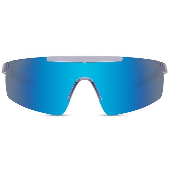 Zonnebril - Fiets - Sport - Festival bril - Rave - Voor heren en dames - Semi randloos - Glanzend - Zwart/transparant - Blauw spiegelglas — afbeelding 2