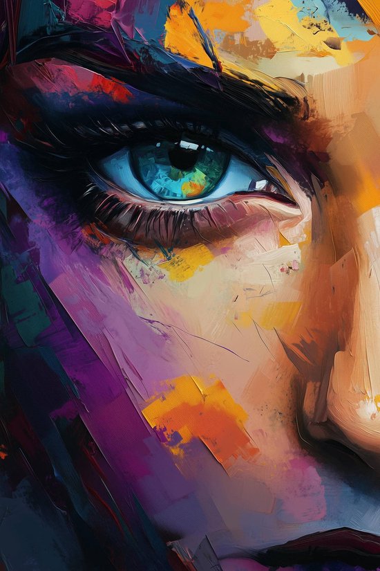 Oog Poster - Aquarel - Kunst - Mystiek - Expressief - Close-up - Kleurrijk - posters - formaat 50x70cm - Wanddecoratie - S5419KMD