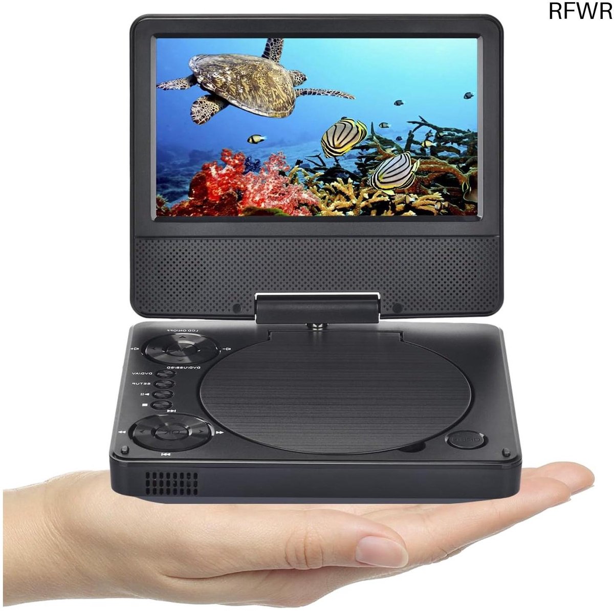 RFWR® Mini draagbare dvd-speler 9,5 inch voor auto en kinderen met draaibaar HD-scherm