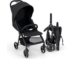 COSTWAY Kinderwagen met één hand inklapbaar, reisbuggy licht met verstelbare rugleuning en kap, babywagen met 5-punts gordel en opbergmand, kinderbuggy tot 15 kg belastbaar (zwart)