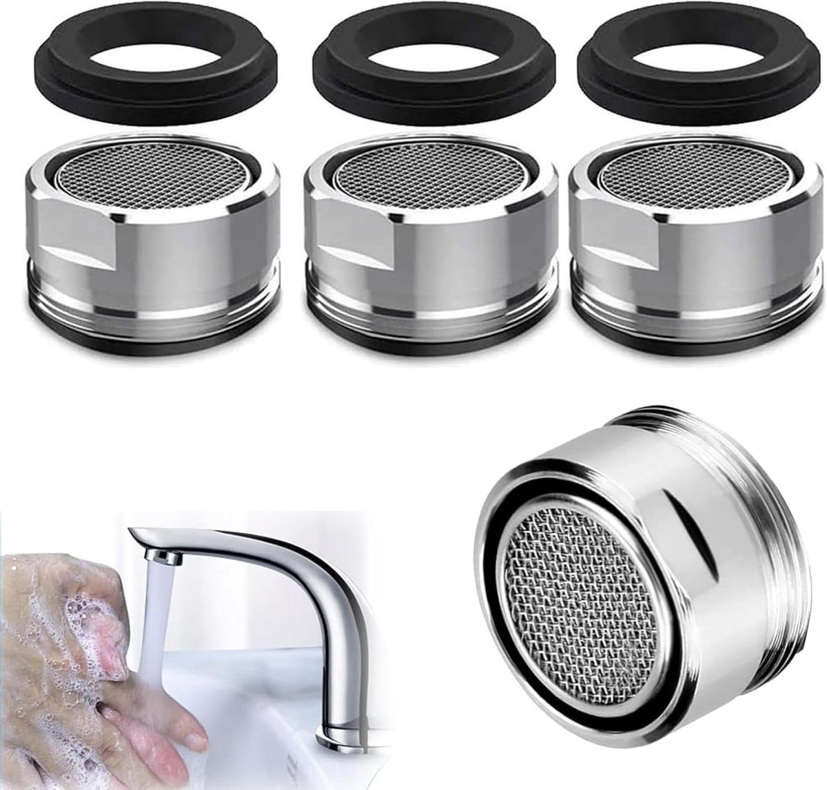 JGS Premium - Waterbesparende Kraanbeluchter 24 MM - 4 Stuks - Keuken en Badkamer - Eenvoudig te Vervangen - Inclusief Pakking - Verbeter de Waterstroom