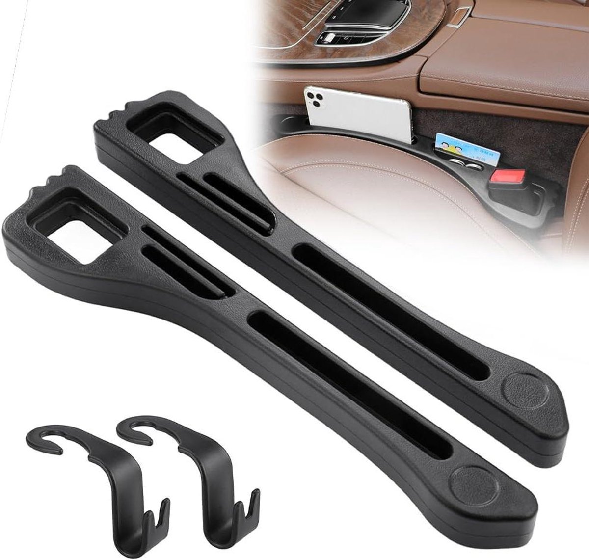 JGS Premium - Autostoelvullers (2 stuks) voor autostoel - Gap vuller pad - Lekvrije strips - Zitzijde - Haken hoofdsteun - Auto - SUV - Vrachtwagen - Comfort en ondersteuning