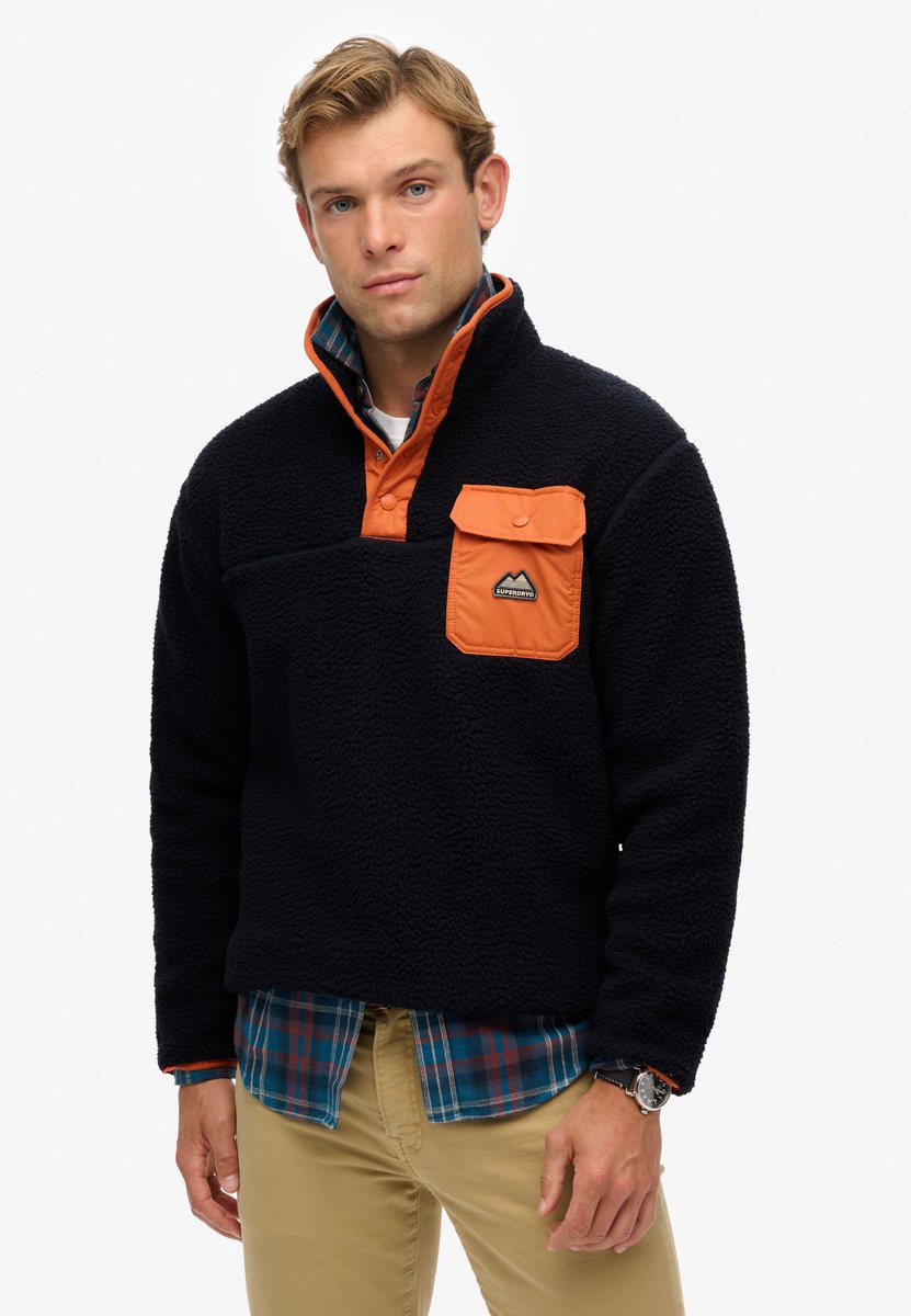 Superdry Fuji-fleecetrui met halve drukknoopsluiting Heren Truien Marineblauw