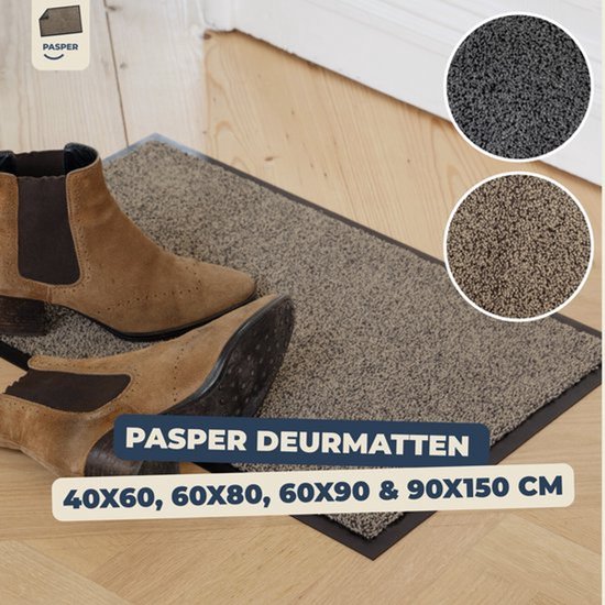 Paillasson tapis de séchage intérieur - 60 x 90 cm - Anthracite - Matériaux 100% recyclés - Fabriqué en België - Lavable - Paillassons Pasper