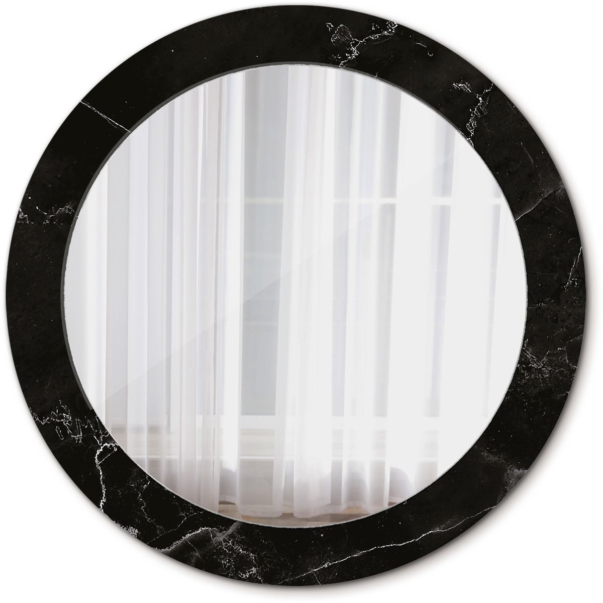 Tulup Spiegel - Ronde Spiegel - Spiegel op gehard Glas - Marmeren steen - Diameter: 70 cm - Spiegel met decoratief motief - Inloopkastspiegel – Badkamerspiegel - Kleedkamer - Zwarte - Luxe Spiegel - Design Spiegel - Glazen spiegel