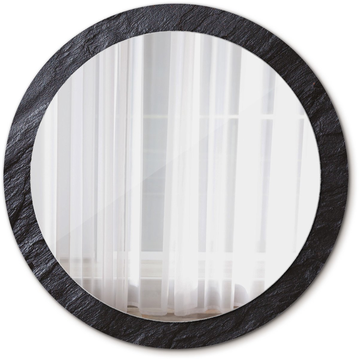 Tulup Spiegel - Ronde Spiegel - Spiegel op gehard Glas - Zwarte steen - Diameter: 90 cm - Stijlvolle spiegel met grafisch motief - Woonkamerspiegel - Inloopkastspiegel - Spiegel voor kantoor of studio - Zwarte - Wanddecoratie Spiegel - Montageset