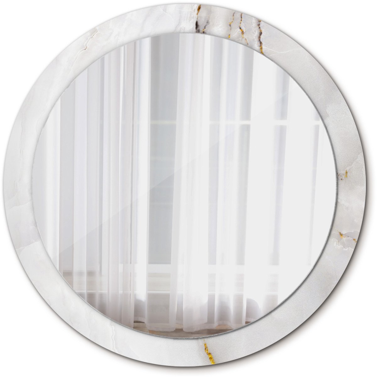 Tulup Spiegel - Spiegel op gehard Glas - Ronde Spiegel - Glanzend marmer - Diameter: 90 cm - Stijlvolle spiegel met grafisch motief - Badkamerspiegel - Gangspiegel - Eetkamer - Witte - Wanddecoratie Spiegel - Stijlvolle Spiegel - Wandmontage