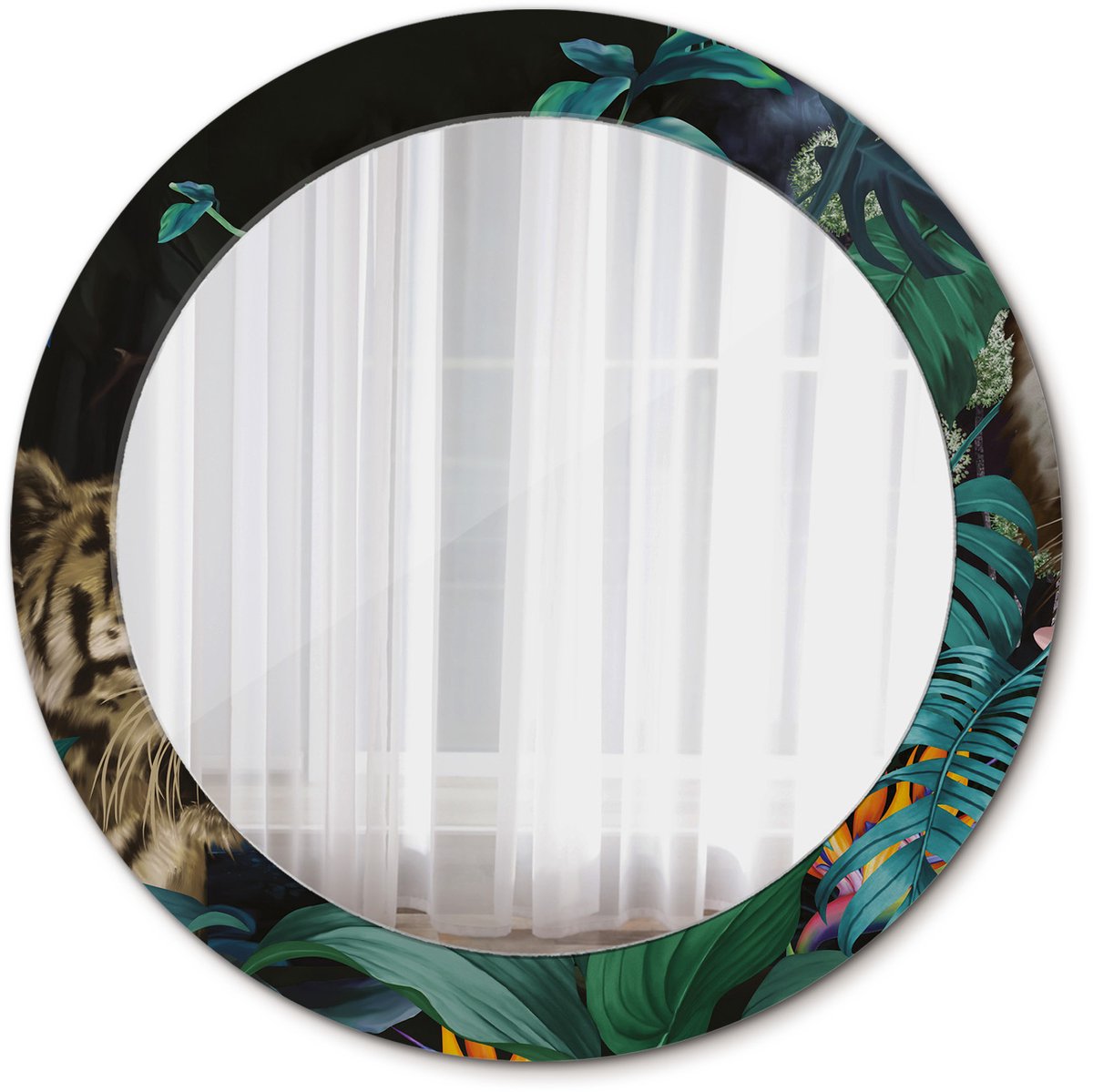 Tulup Spiegel - Ronde vorm Spiegel - op gehard Glas - Vintage jungle - Diameter: 70 cm - Spiegel met patroon - Badkamerspiegel - Gangspiegel - Logeerkamer - Groene - Premium Spiegel - Stijlvolle Spiegel - Top Kwaliteit