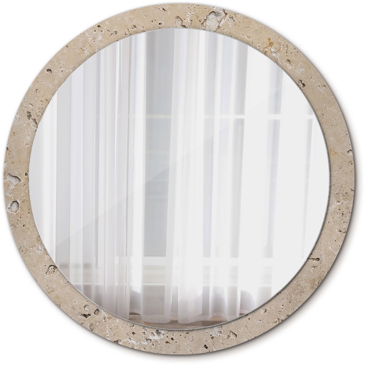 Tulup Spiegel - Ronde Spiegel - Spiegel op gehard Glas - Steenimitatie - Diameter: 100 cm - Decoratieve spiegel met patroon - Origineel cadeau - Beige - Woonkamerspiegel - Inloopkastspiegel - Hal - Make-up Spiegel - Spiegelmontageset