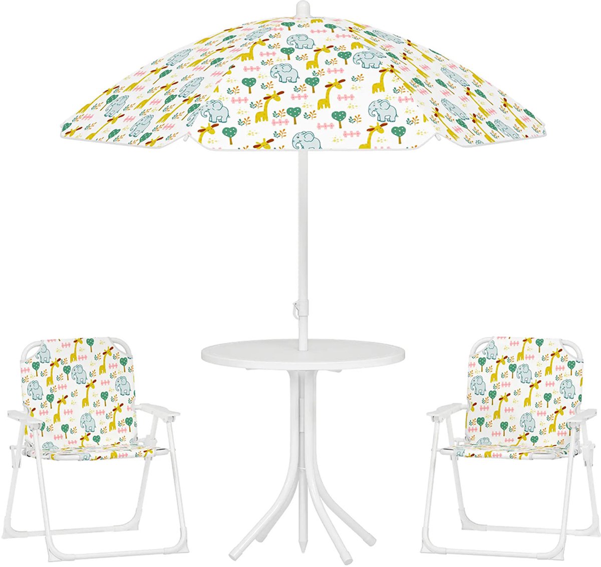 Sweiko Kinderzitjeset - Tuintafel + 2 klapstoelen - Met parasol - Wit