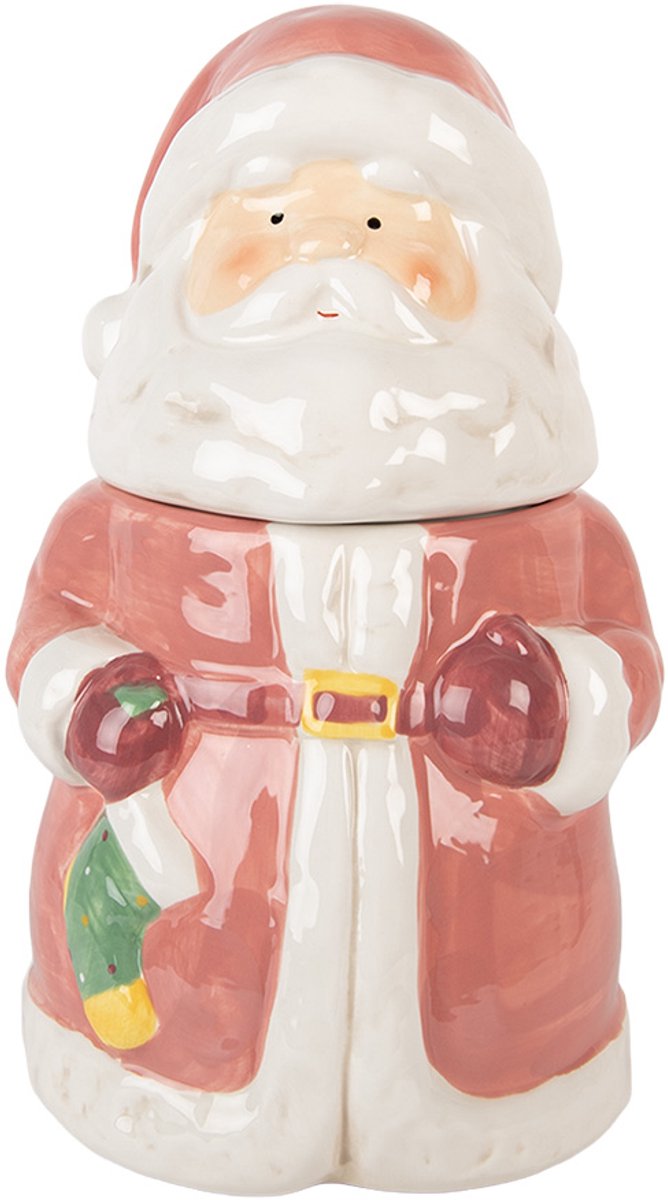 Clayre & Eef Voorraadpot Kerstman Ø 15x26 cm Roze Keramiek
