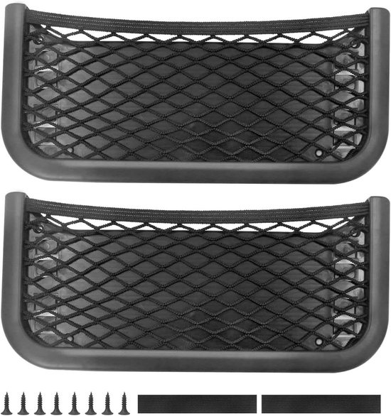 2 stuks universeel zelfklevend elastisch opbergnet, zelfklevende nettas voor de auto met elastiek en schroeven, kofferbak, nettas, auto voor zonnebril, telefoon, rijbewijs