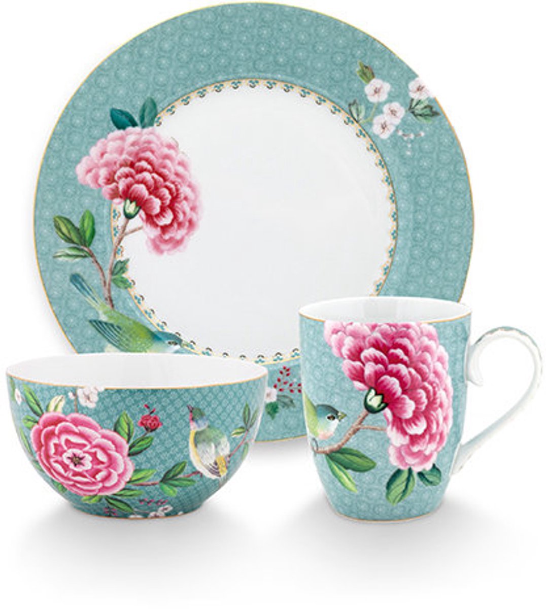 Pip Studio - Blushing Birds - Set van 3 - Ontbijtset - Blauw - Porselein