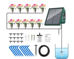 MMOBIEL Irrigatiesysteem op Zonne-energie – Automatisch Druppelbewateringssysteem – Slim, Waterbesparend Watergeefsysteem voor Binnen- en Buitenplanten met 10 Druppelaars en 10M Slang