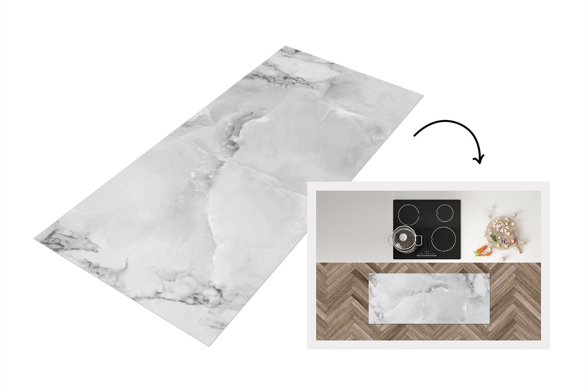 KitchenYeah Keukenloper 120x50 cm - Keukenmat vinyl Marmer - Steen - Wit - Grijs - Marmerlook - Keukenmatten loper - Keuken vloerkleed tapijt