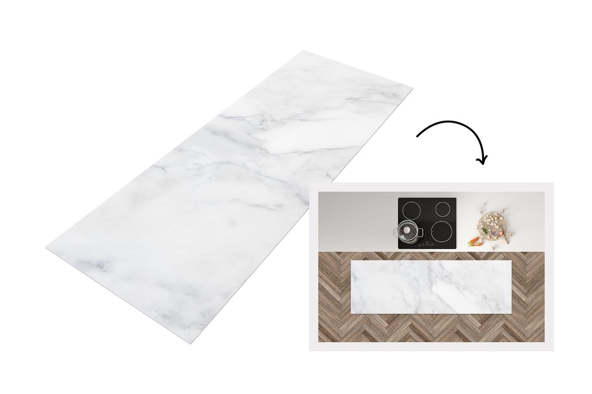 KitchenYeah Keukenloper 150x50 cm - Keukenmat vinyl Marmer - Wit - Grijs - Luxe - Marmerlook - Steen - Keukenmatten loper - Keuken vloerkleed tapijt Marmer - Steen