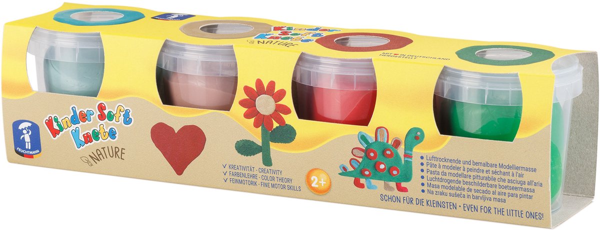 Feuchtmann klei aarde kleuren - zachte kinderklei 4x150g creatief.