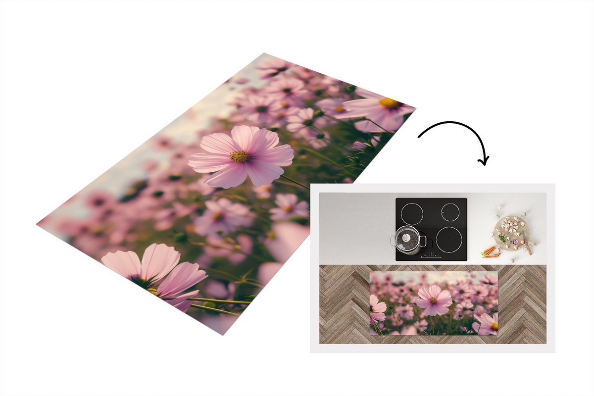 KitchenYeah Keukenloper 120x60 cm - Keukenmat vinyl Bloemen - Paars - Wazig - Keukenmatten loper - Keuken vloerkleed tapijt