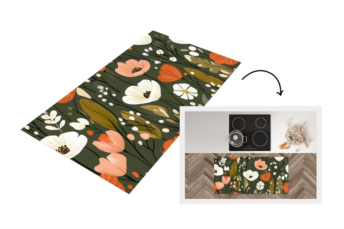 KitchenYeah Keukenloper 120x60 cm - Keukenmat vinyl Bloemen - Illustratie - Groen - Keukenmatten loper - Keuken vloerkleed tapijt