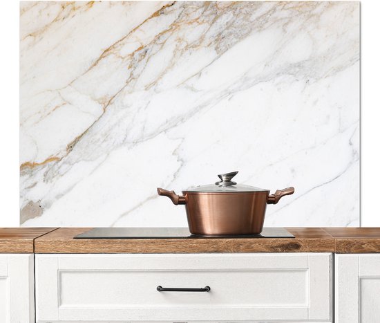 Crédence de cuisine 120x80 cm - Fond de plaque de cuisson Marbre - Pierre - Wit - Or - Aspect marbre - Pierre - Luxe - Protection murale - Crédence de poêle - Aluminium de haute qualité