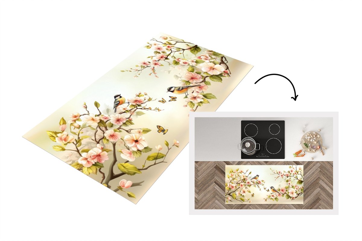 KitchenYeah Keukenloper - Keukenmat vinyl Takken - Bloemen - Vogeltjes - Roze - Keukenmatten loper - Keuken vloerkleed tapijt, foto 2