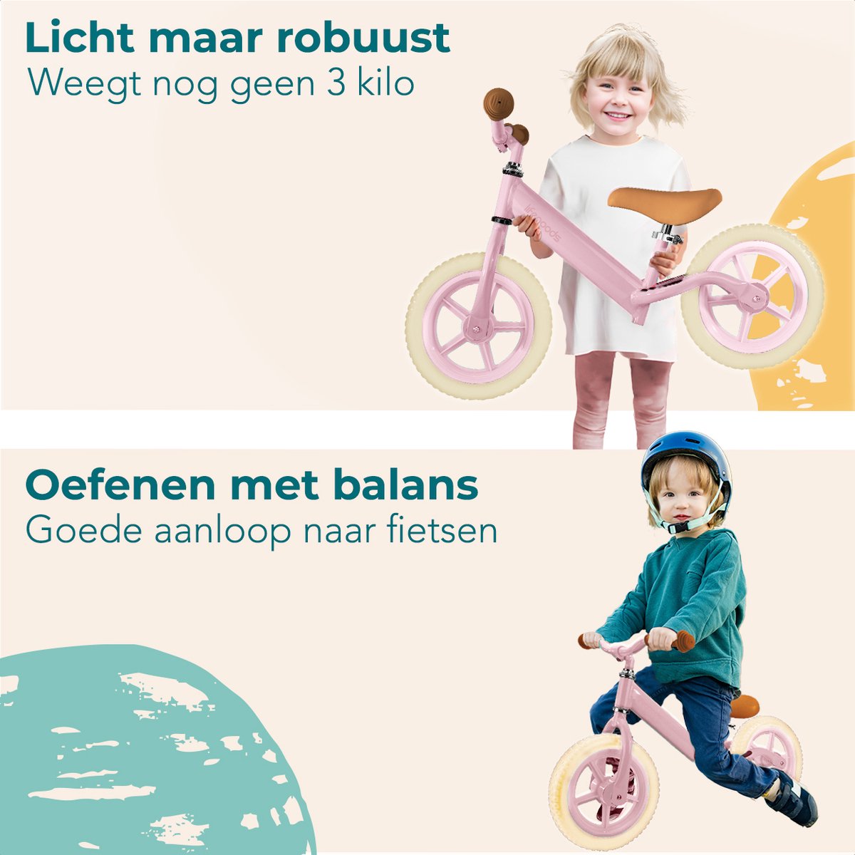 LifeGoods Loopfiets - Speelgoed 2 jaar en ouder - Jongens en Meisjes - Balance Bike - Loopfietsje - Pastelroze — afbeelding 10