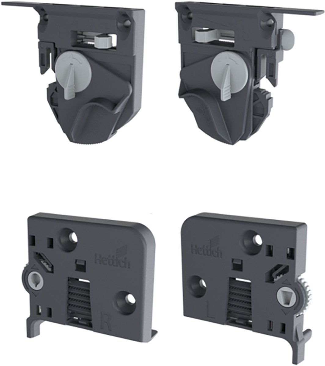 Snapper - Kunststof - Hettich - Set snappers en neigingsverstelling (Quadro 4D V6) voor houten schuifladen