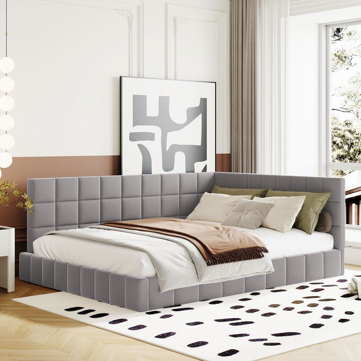 HAUSS SPOLE Slaapbank 140x200 cm - Gestoffeerd Bed Met Lattenbodem - Zeer Comfortabel - Fluweel - Grijs