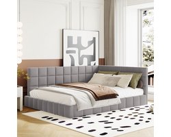 HAUSS SPOLE Slaapbank 140x200 cm - Gestoffeerd Bed Met Lattenbodem - Zeer Comfortabel - Fluweel - Grijs