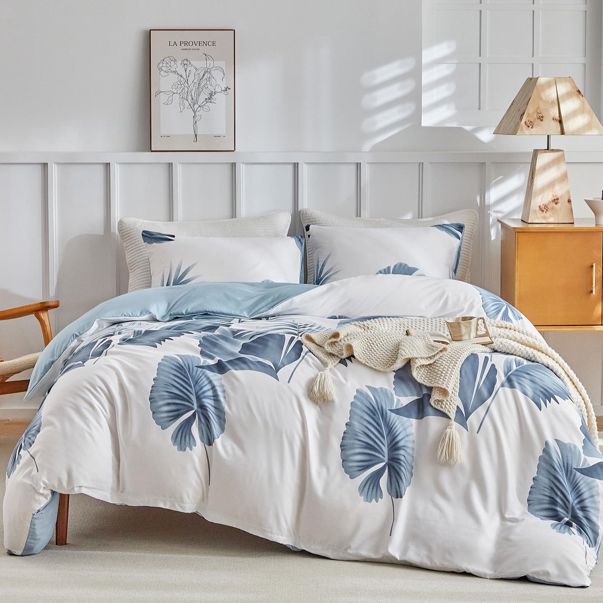 Ibenzoa Beddengoedset voor met uniek aquarelbloemenontwerp en zachte microvezel palmbladeren