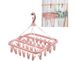 2 Pack Drying Clothesline 32 Peg Airer for Underwear Sock Pants -Bra Lingerie Camping Caravan Travel Wardrobe - Windproof Drying Rack with Clips