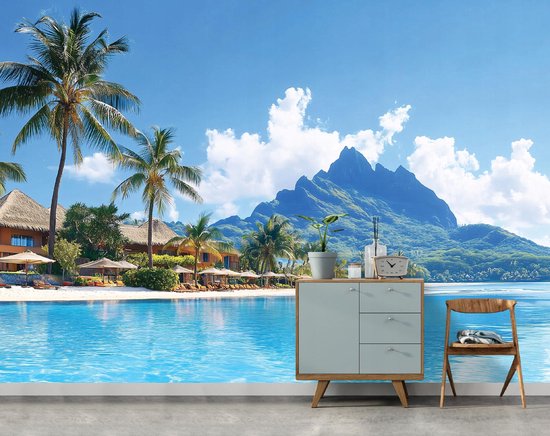 WALLARENA - Fotobehang - 250x175 cm - 3D zee palmen strand natuur voor slaapkamer en woonkamer