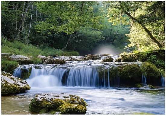 WALLARENA - Fotobehang - 350x250 cm - 3D waterval bos landschap slaapkamer woonkamer vliesbehang