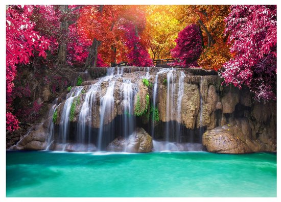 WALLARENA - Fotobehang - 200x140 cm - 3D waterval bos natuur voor slaapkamer woonkamer muurbekleding